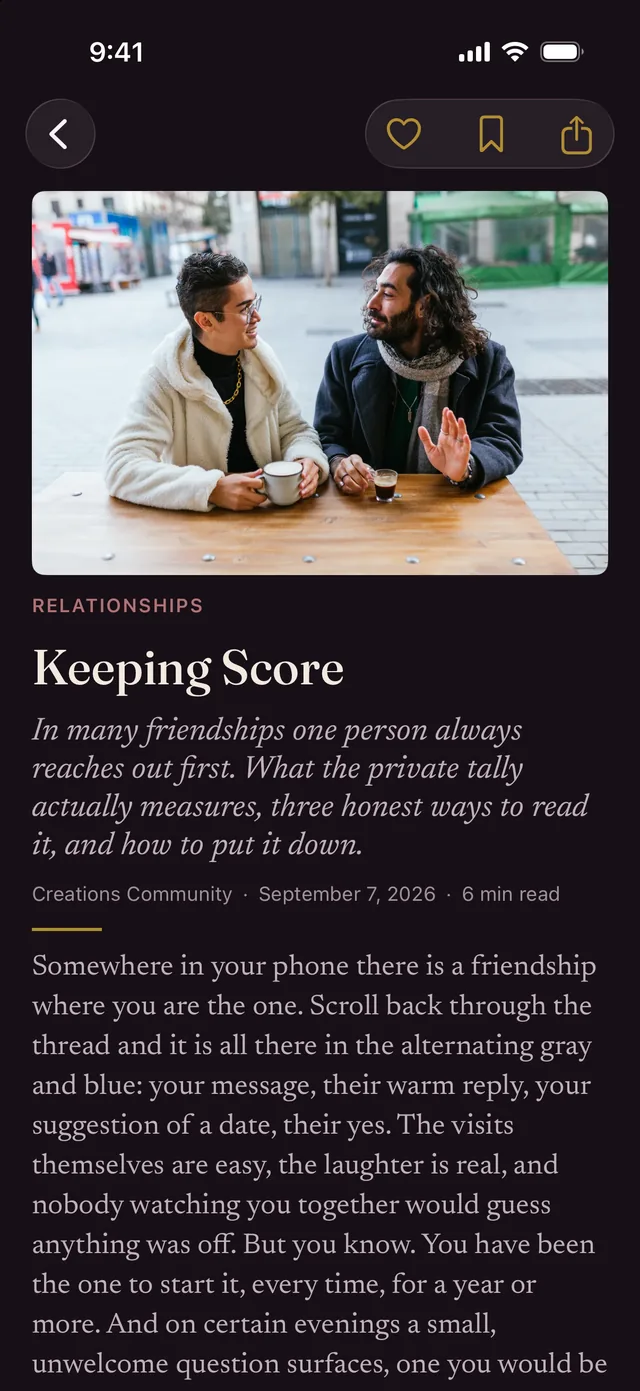 A Creations article open in the app, with the headline, the byline and the opening paragraphs